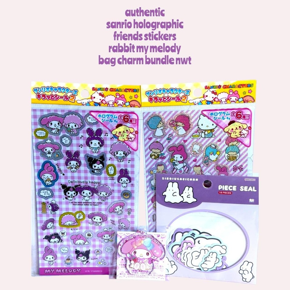 Sanrio Holo Sticker Sheets & My Melody Charm 4-Piece Lot